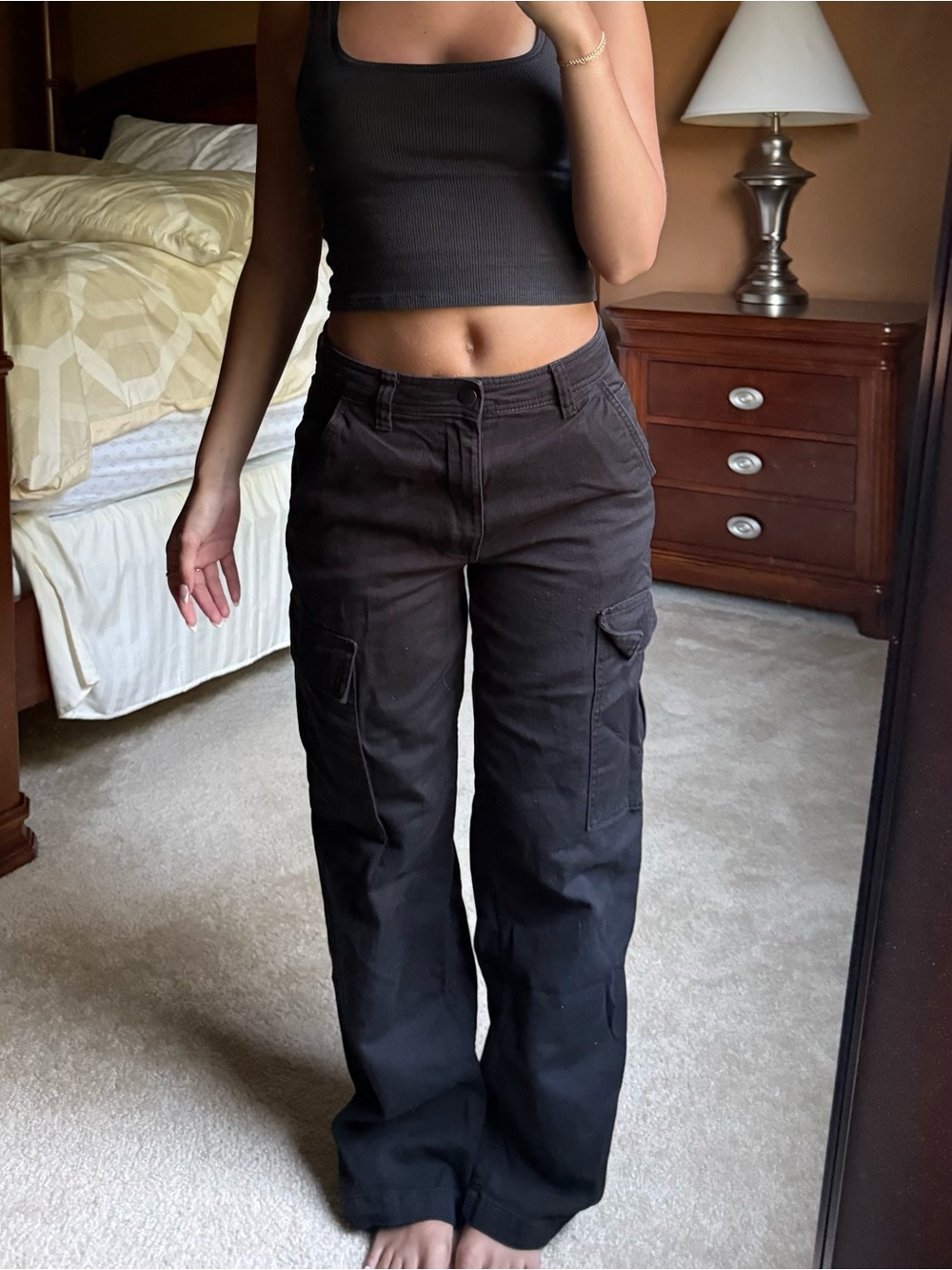 Cotton On Black Cargo Track Pants with Wide Legs